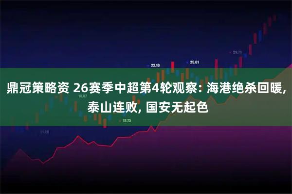 鼎冠策略资 26赛季中超第4轮观察: 海港绝杀回暖, 泰山连败, 国安无起色